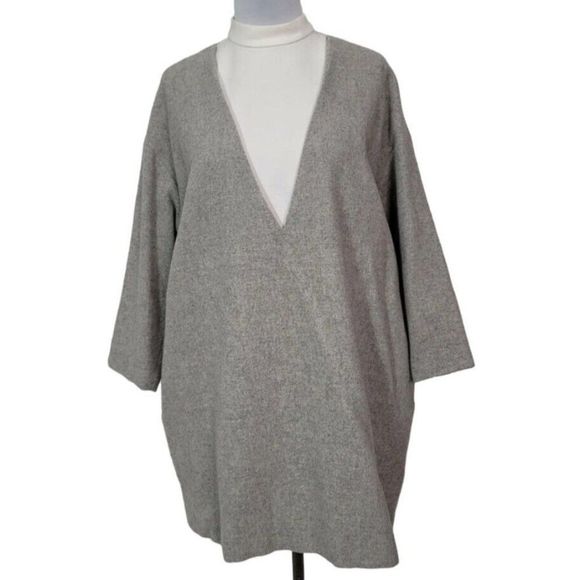 Enfold Dress 36 Wool Oversized Mock Neck Deep V White Cutout Long Sleeve - Picture 1 of 9